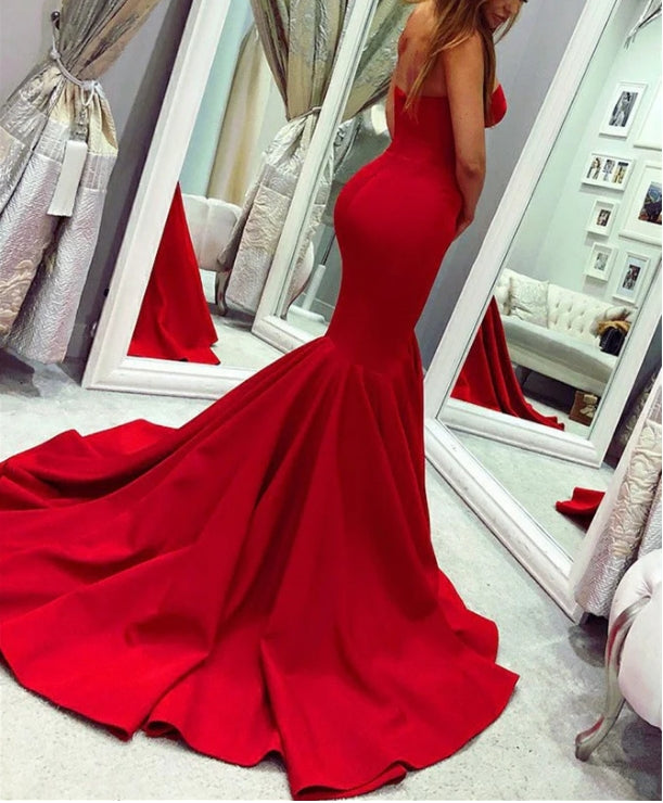 Luolandi Marvelous Satin Prom Dresses Mermaid Sweetheart Gowns With Chapel Train Sexy Evening Dress